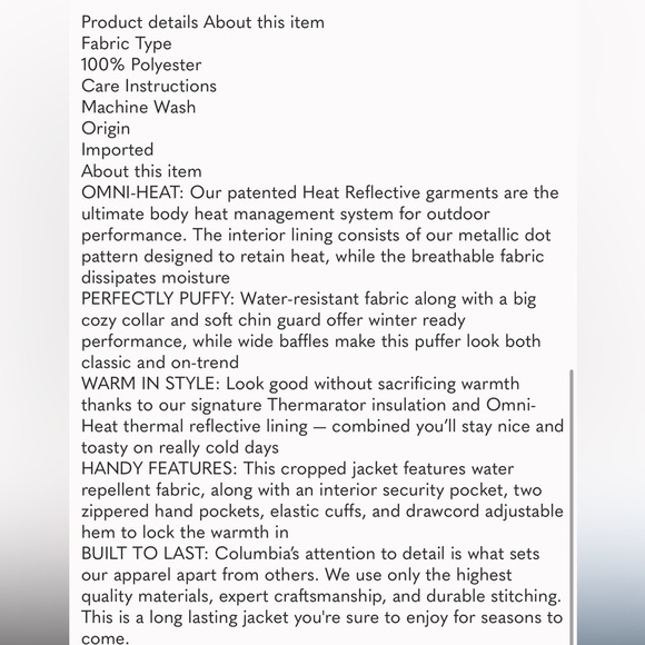 Columbia Women's Pike Lake Cropped Puffer winter Jacket - Black NWT - Picture 8 of 8